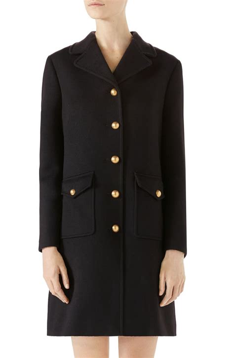 gucci double g embroidered wool coat|gucci women's pea coat.